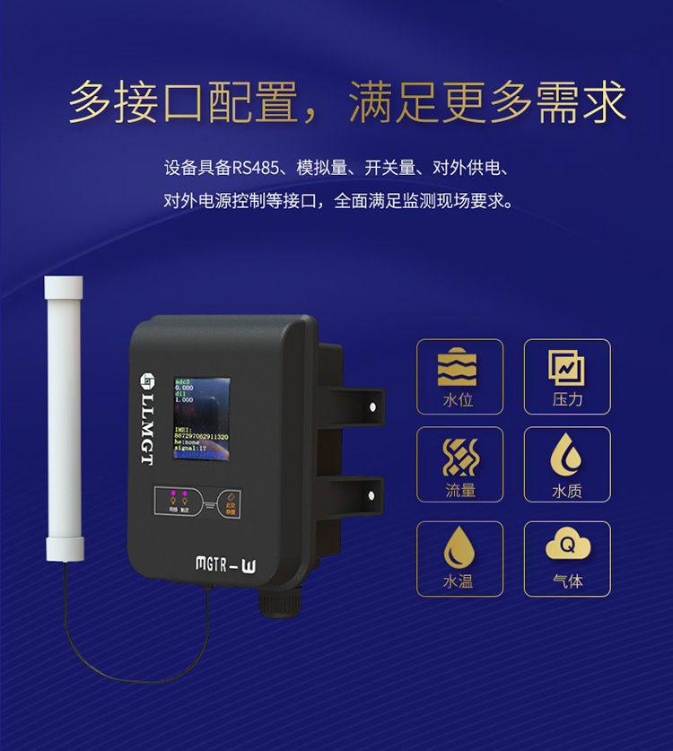 采用多接口配置，具備RS485、模擬量、開關量、對外供電、對外電源控制等接口，全面滿足監測現場要求。